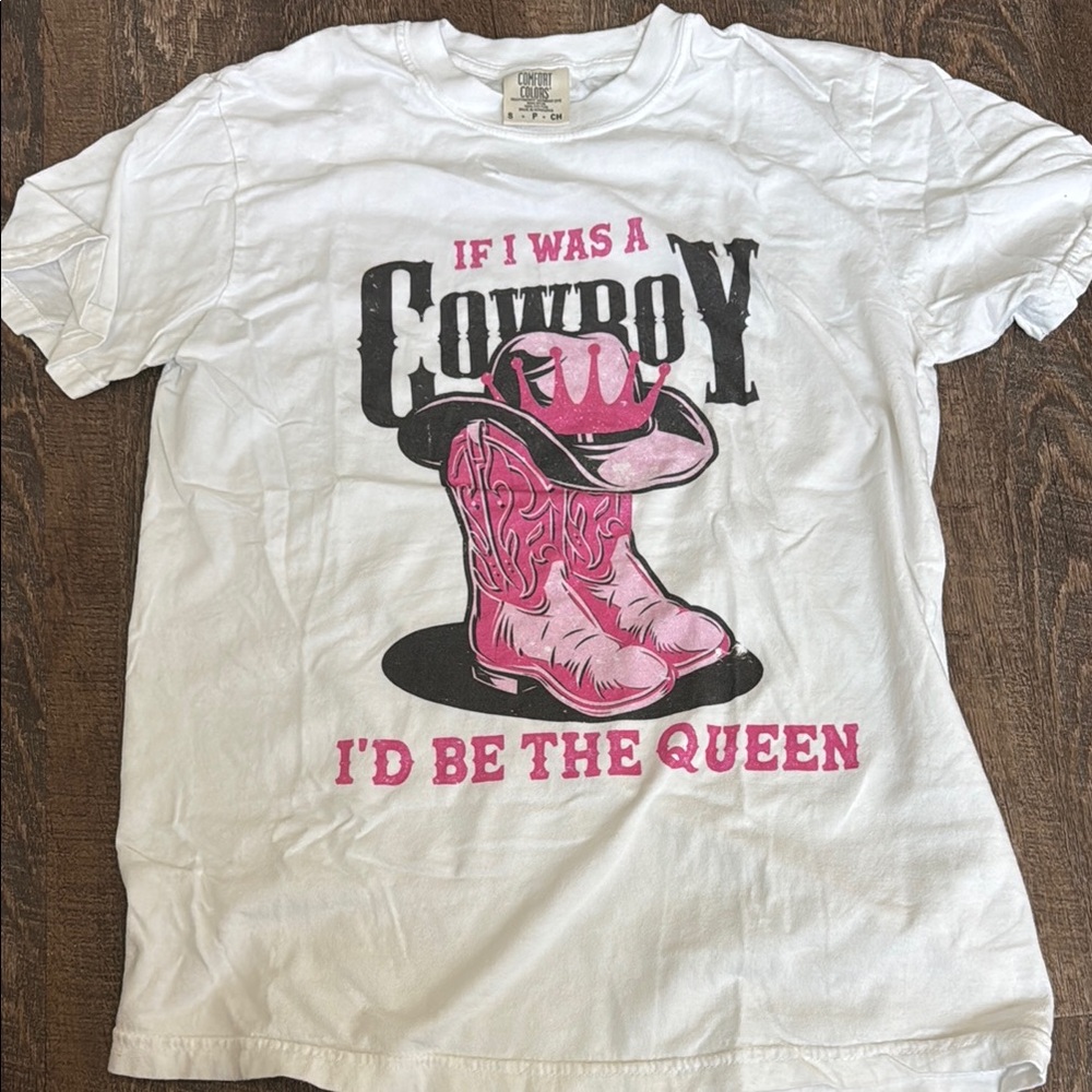 Comfort Colors White Tee with Pink Cowboy Print